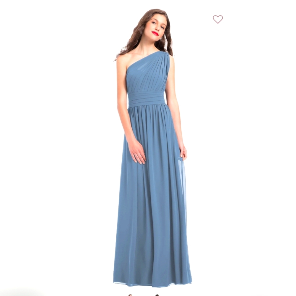 Bill Levkoff Chiffon One Shoulder A Line Gown.  Size 0. Color is Slate Blue
